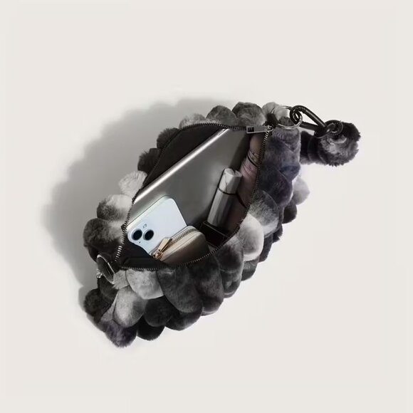 Mixed Color Blk Grey Furry Soft Purse - Picture 3 of 3